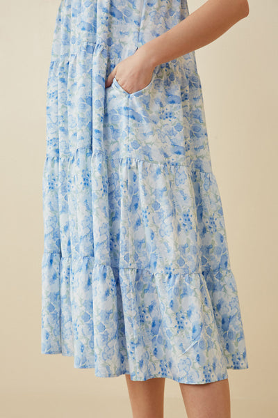 Floral Printed Ruffle Detail Dress With Elastic Waist