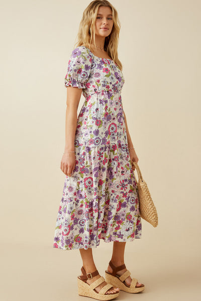 Vintage Square Neck Floral Dress