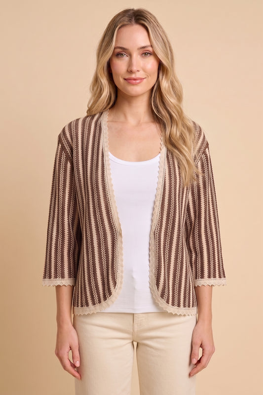 Womens Open Knit Lace Trim Kimono