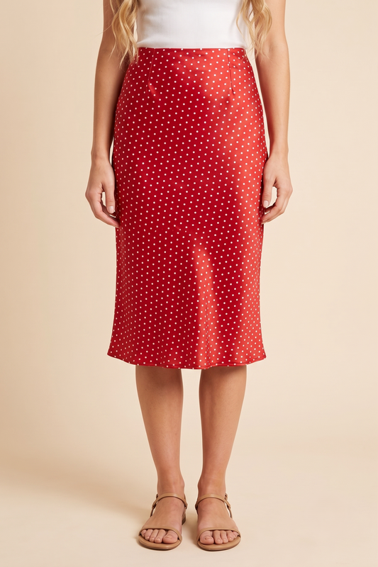 Womens Polka Dot Satin Pencil Skirt