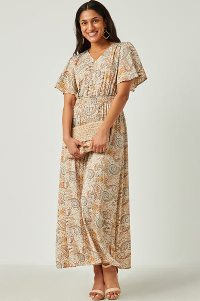 Womens Paisley Print Flutter Sleeve V Neck Maxi Dress – HLA WS